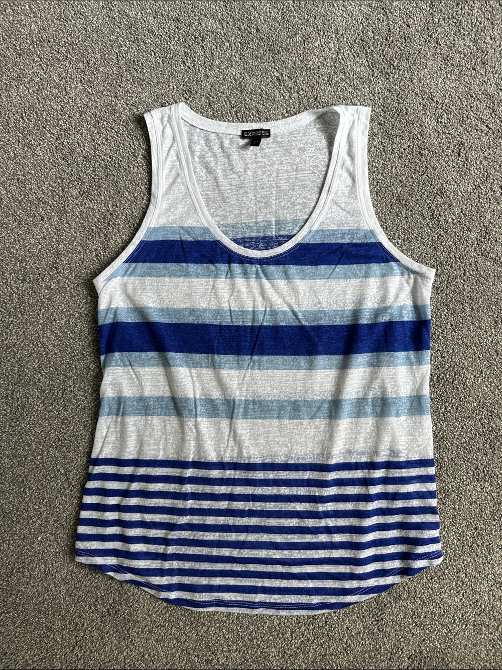Express Women's White, Blue and Navy Striped Tank Top